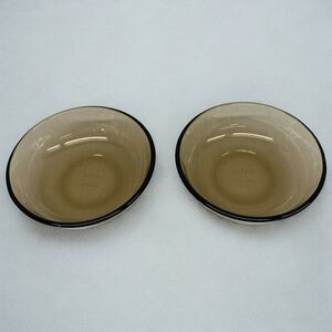 Set Of 2 Pyrex Clear Brown Glass Bowls 5.5” Vintage England Cereal Fruit Kitchen